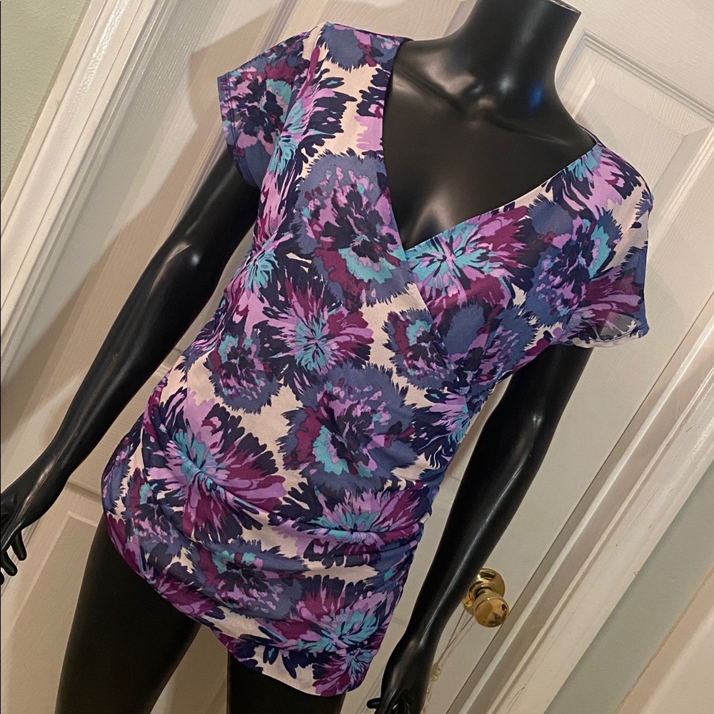 Elle Women's Floral Wrap Top - Purple and Blue